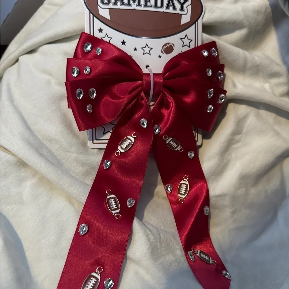 Red Football Hair Bow with Rhinestone Accents -brand new w packaging